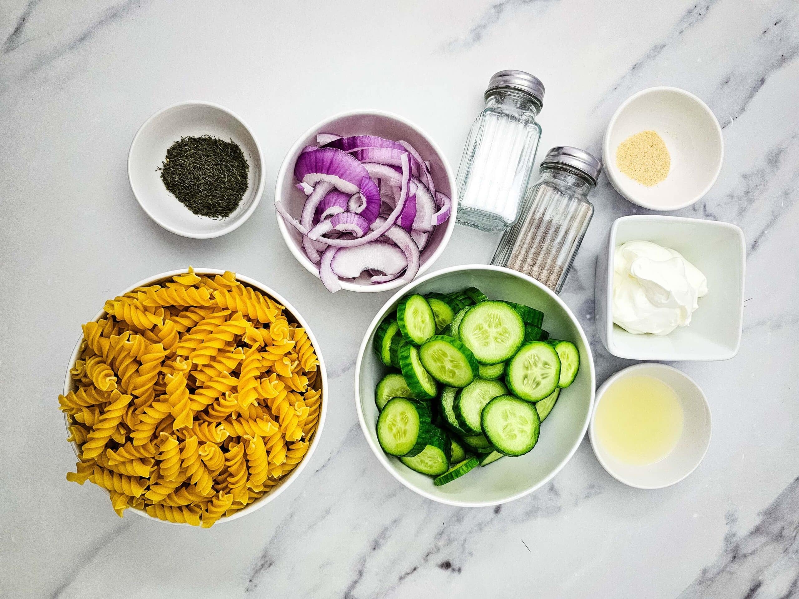 Cucumber Pasta Salad Process Ingredients