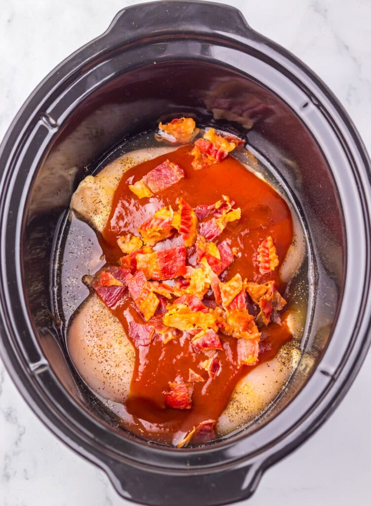 Slow Cooker Cheesy BBQ Bacon Chicken Tortellini Process Photo