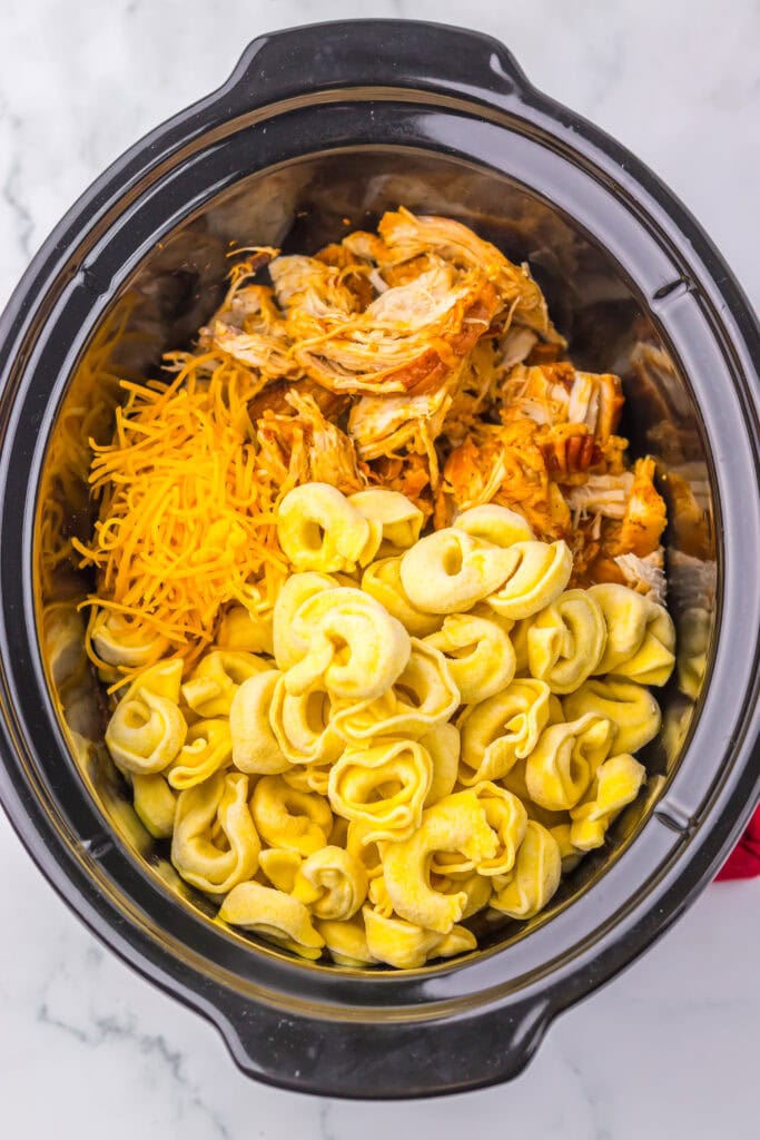 Slow Cooker Cheesy BBQ Bacon Chicken Tortellini Process Photo