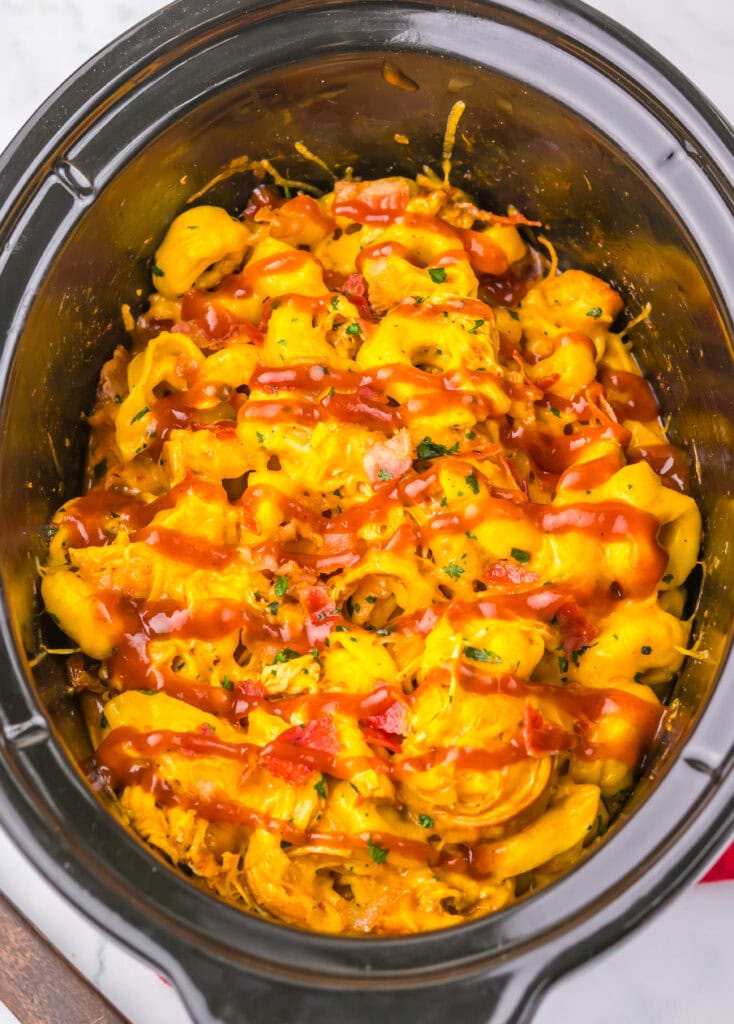 Slow Cooker Cheesy BBQ Bacon Chicken Tortellini Process Photo