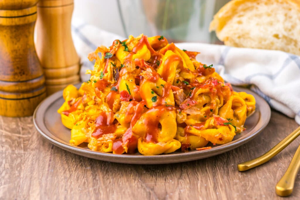 Slow Cooker Cheesy BBQ Bacon Chicken Tortellini