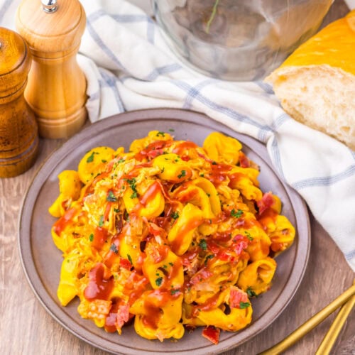 Slow Cooker Cheesy BBQ Bacon Chicken Tortellini