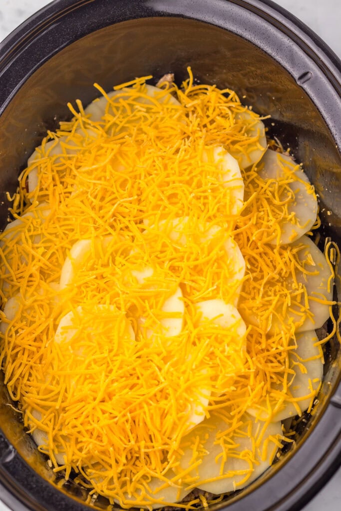 Slow Cooker Cheesy Taco Potato Casserole Process Photo