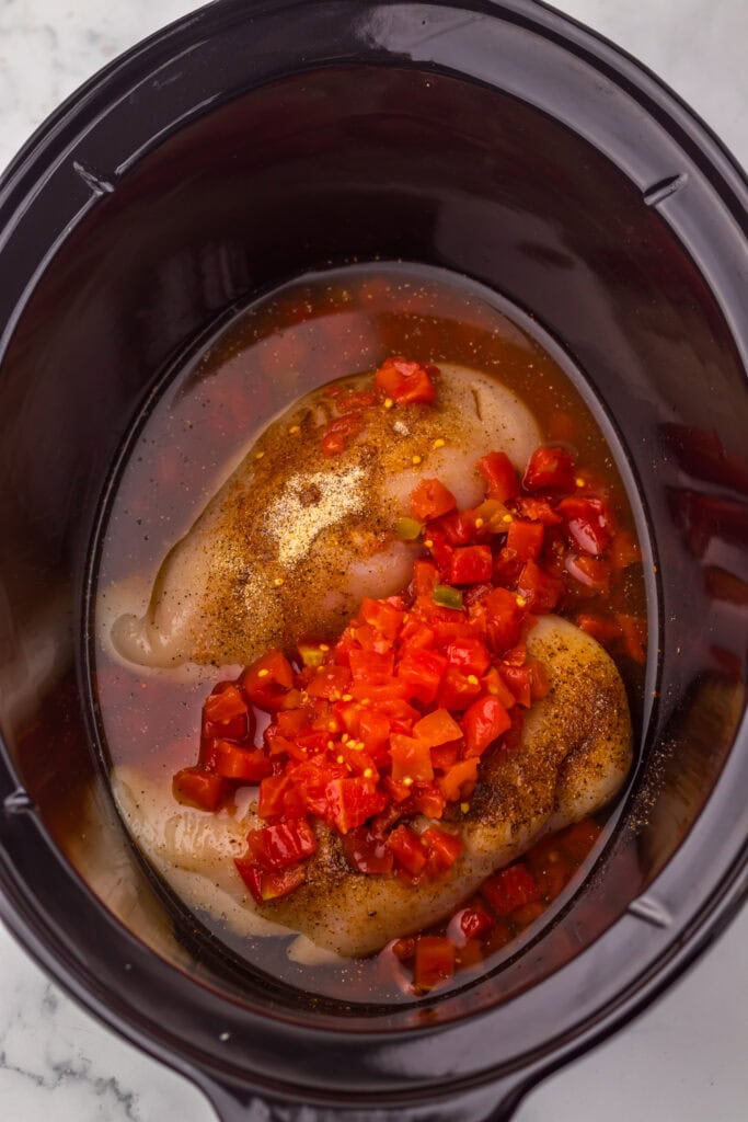 Slow Cooker Creamy Queso Chicken Pasta Process Photo