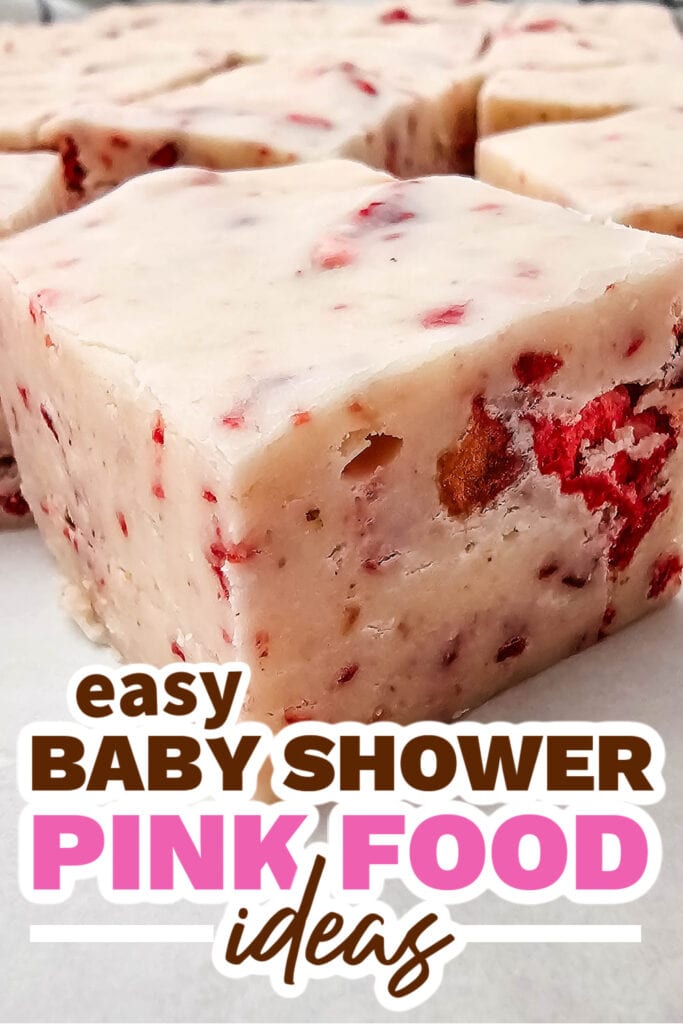 baby shower pink food - No-Bake Strawberry Fudge Squares