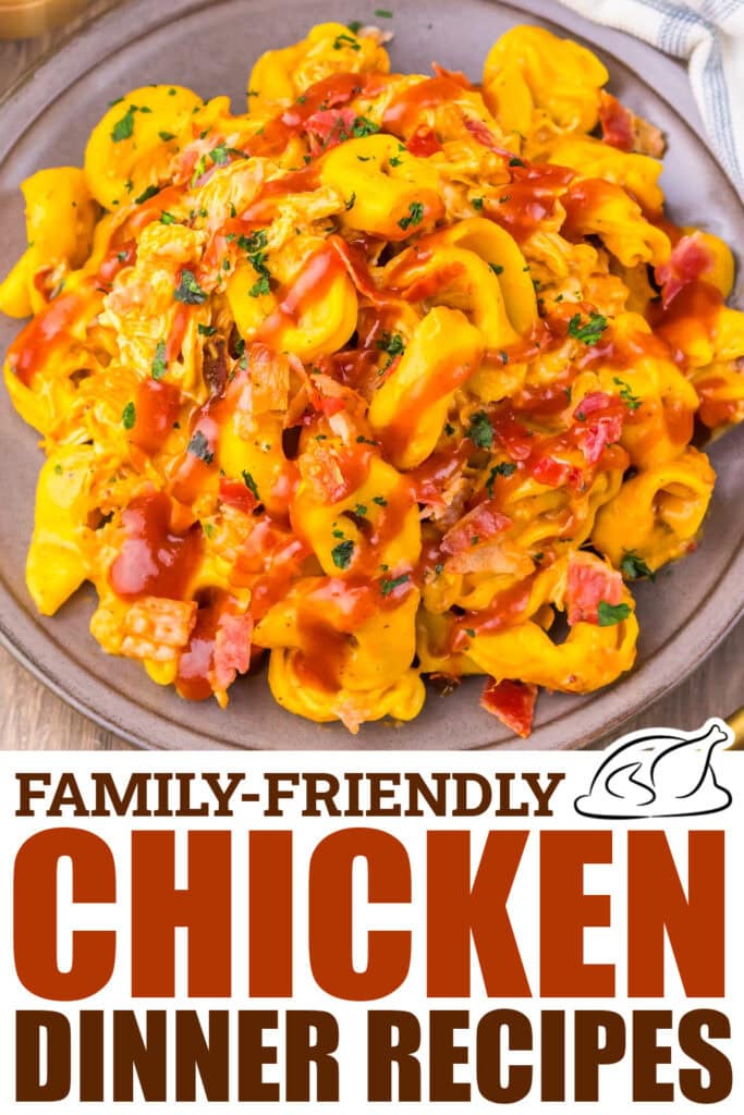 chicken dinner recipes -Slow Cooker Cheesy BBQ Bacon Chicken Tortellini