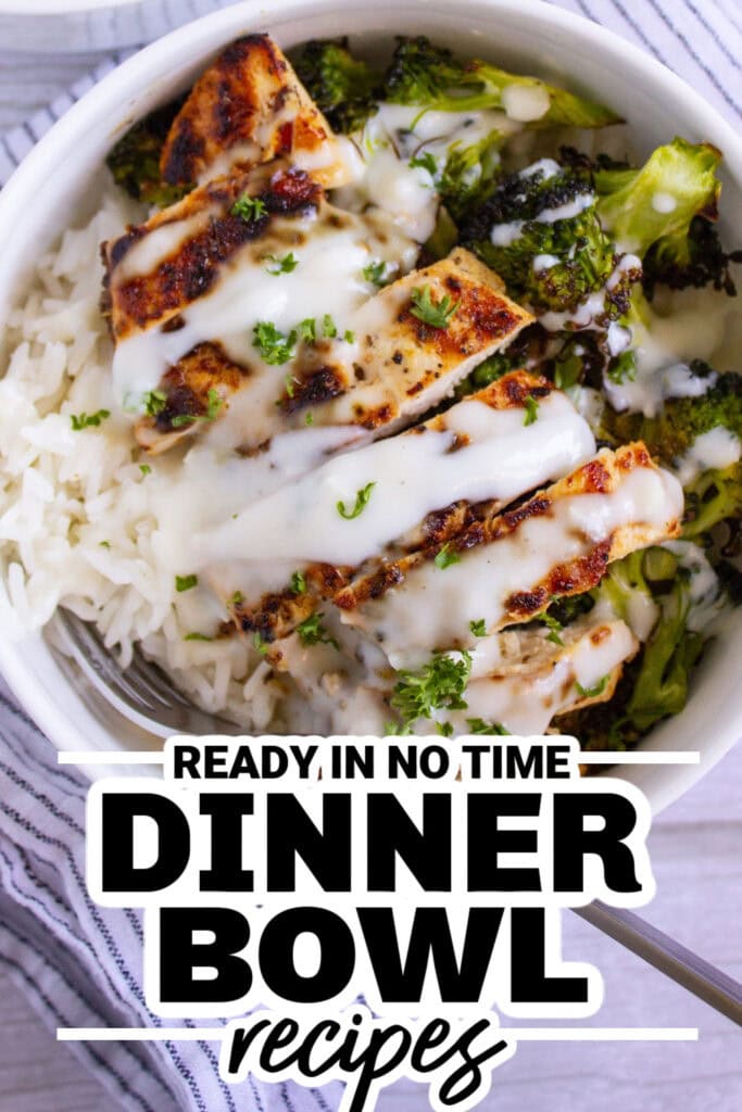 dinner bowl recipes - Chicken and Broccoli Bowls with Creamy Garlic Sauce