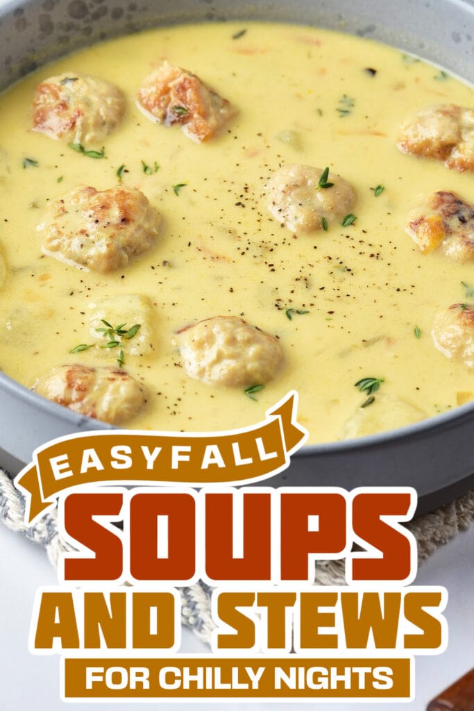 fall soups and stews -Cheesy Turkey Meatball Soup