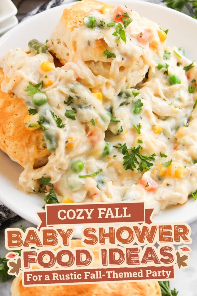 fall themed baby shower food ideas -Cheesy Chicken Pot Pie