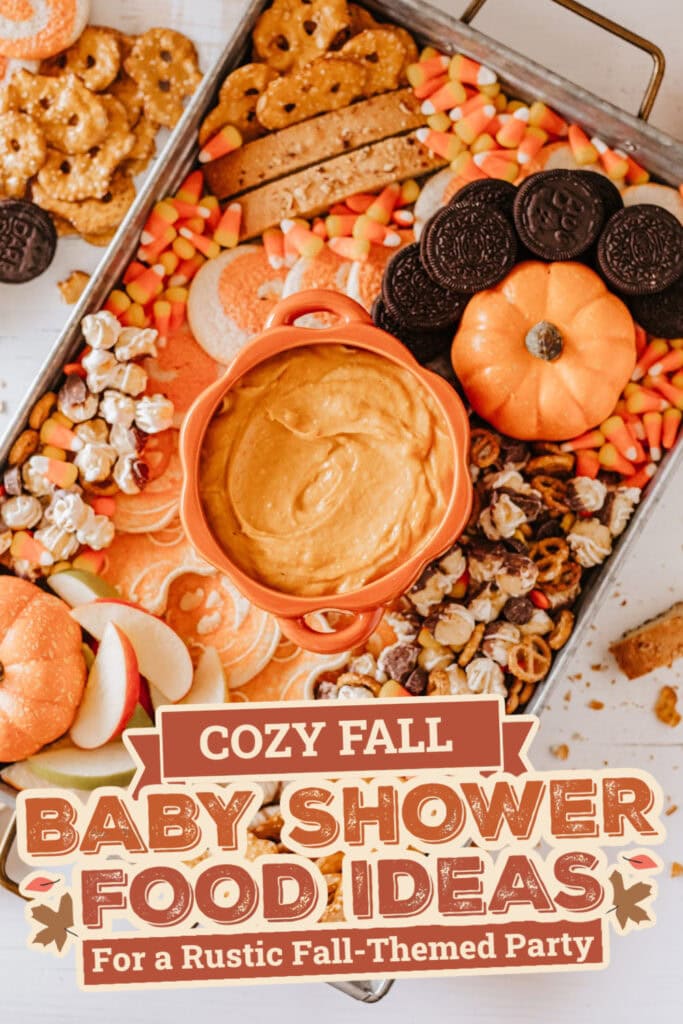 fall themed baby shower food ideas -Fall Charcuterie Board with Pumpkin Pie Dip