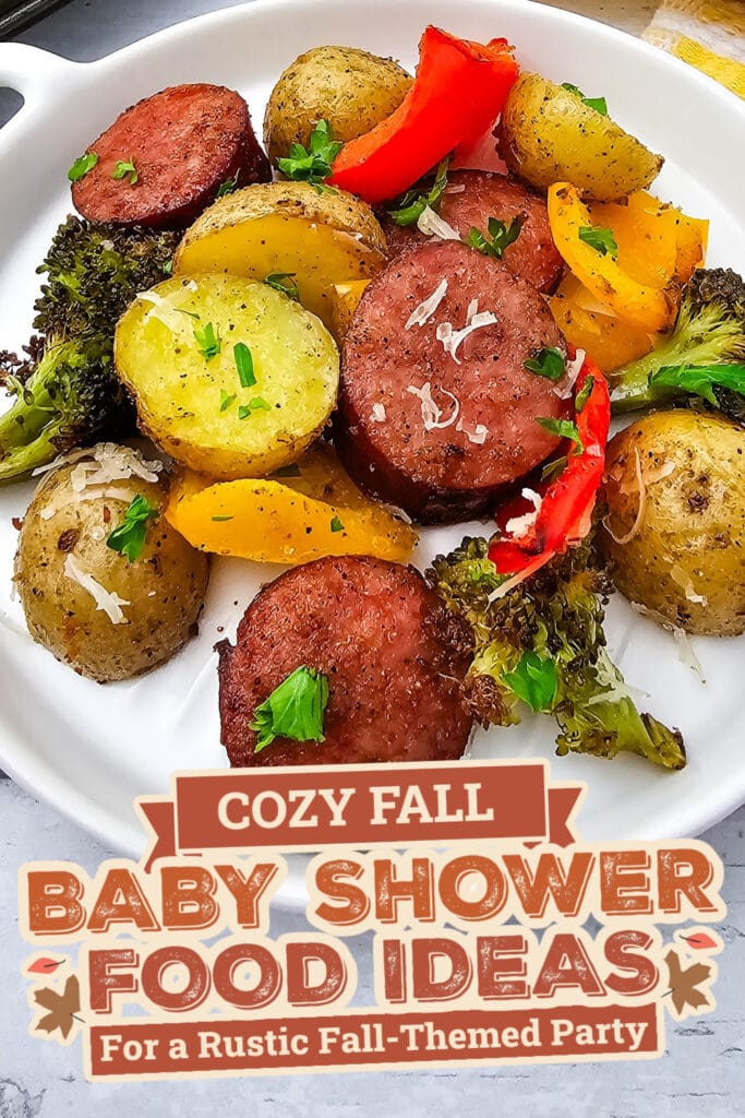 fall themed baby shower food ideas -Healthy Sheet Pan Sausage with Veggies