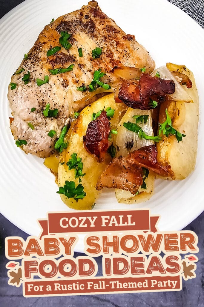 fall themed baby shower food ideas -Iron Skillet Apple Pork Chops