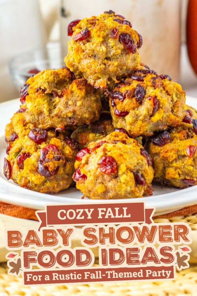 fall themed baby shower food ideas - Savory-Sweet Cranberry Turkey Stuffing Balls