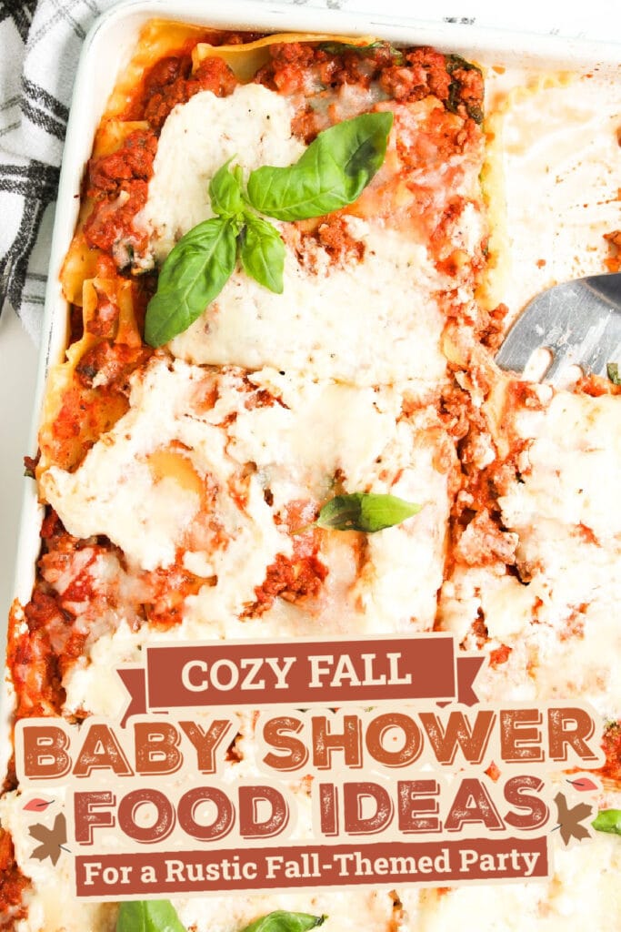 fall themed baby shower food ideas -Sheet Pan Cheesy Lasagna