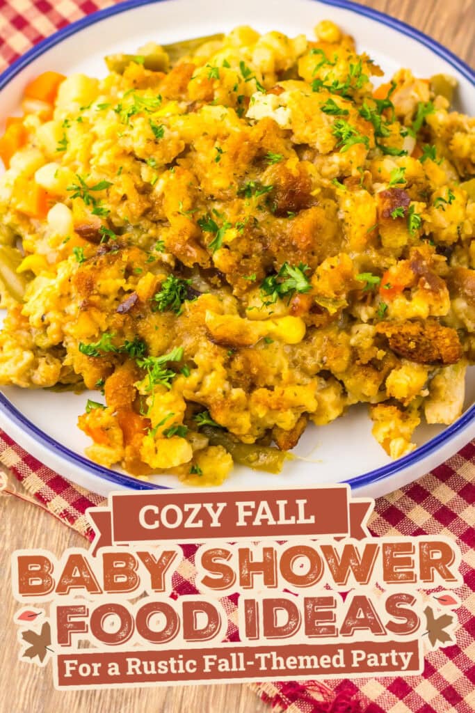 fall themed baby shower food ideas -Slow Cooker Turkey Pot Pie with Stuffing Topping