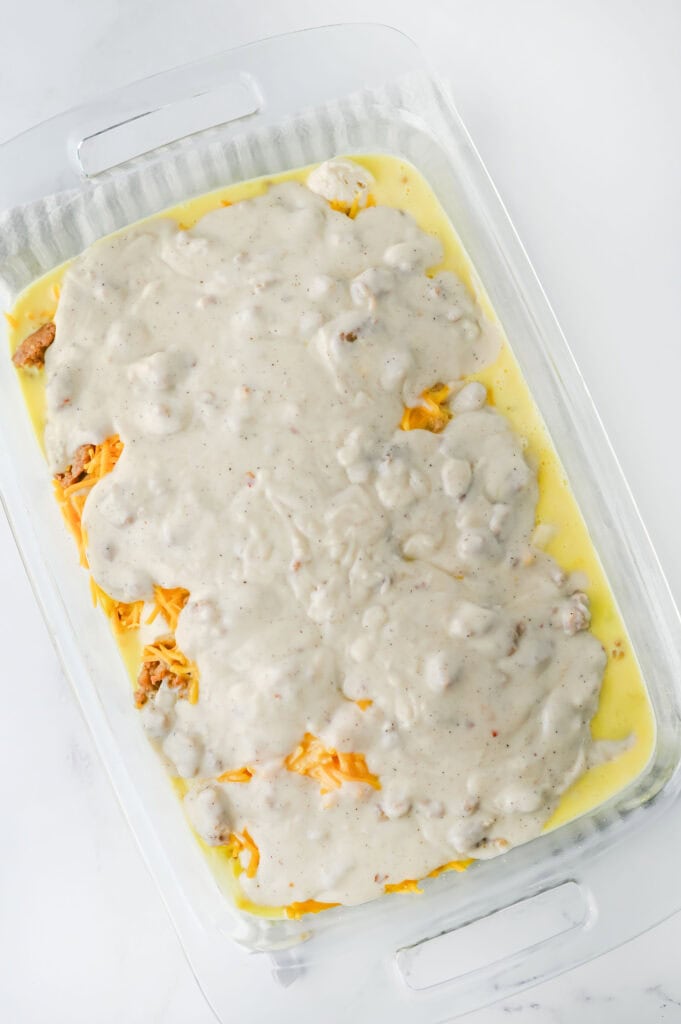 Sausage and Gravy Biscuit Casserole Process Photo