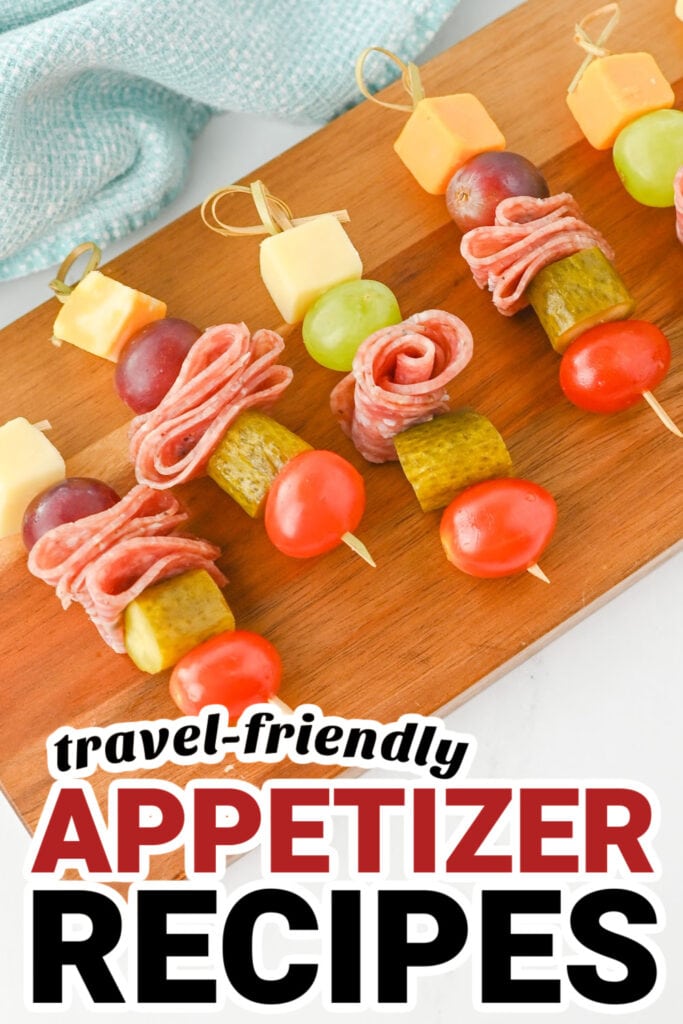 Easy-to-Travel Appetizer-Charcuterie Skewers with Cheese, Salami, and Fruit