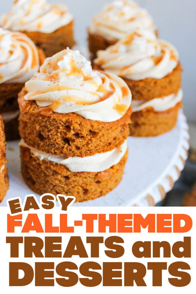 Fall Treats and Desserts- Mini Pumpkin Cakes with Caramel Buttercream Frosting