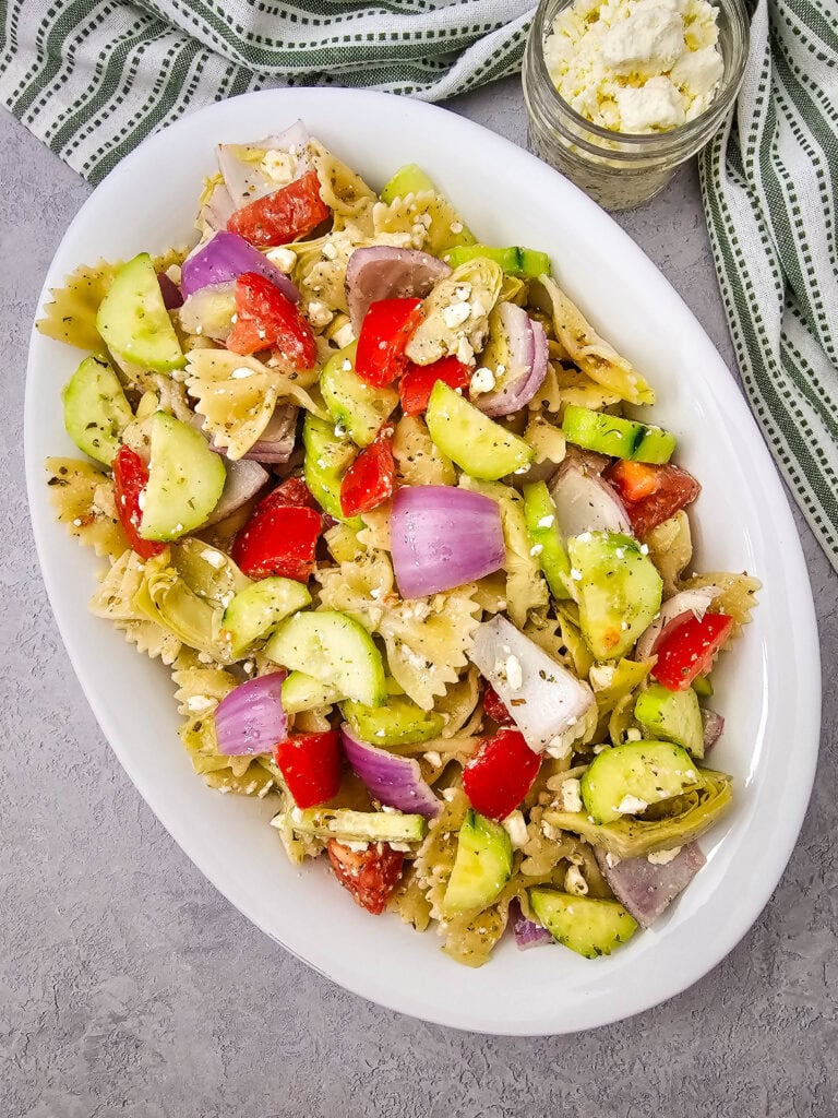 Classic Greek Bow Tie Pasta Salad Process Photo