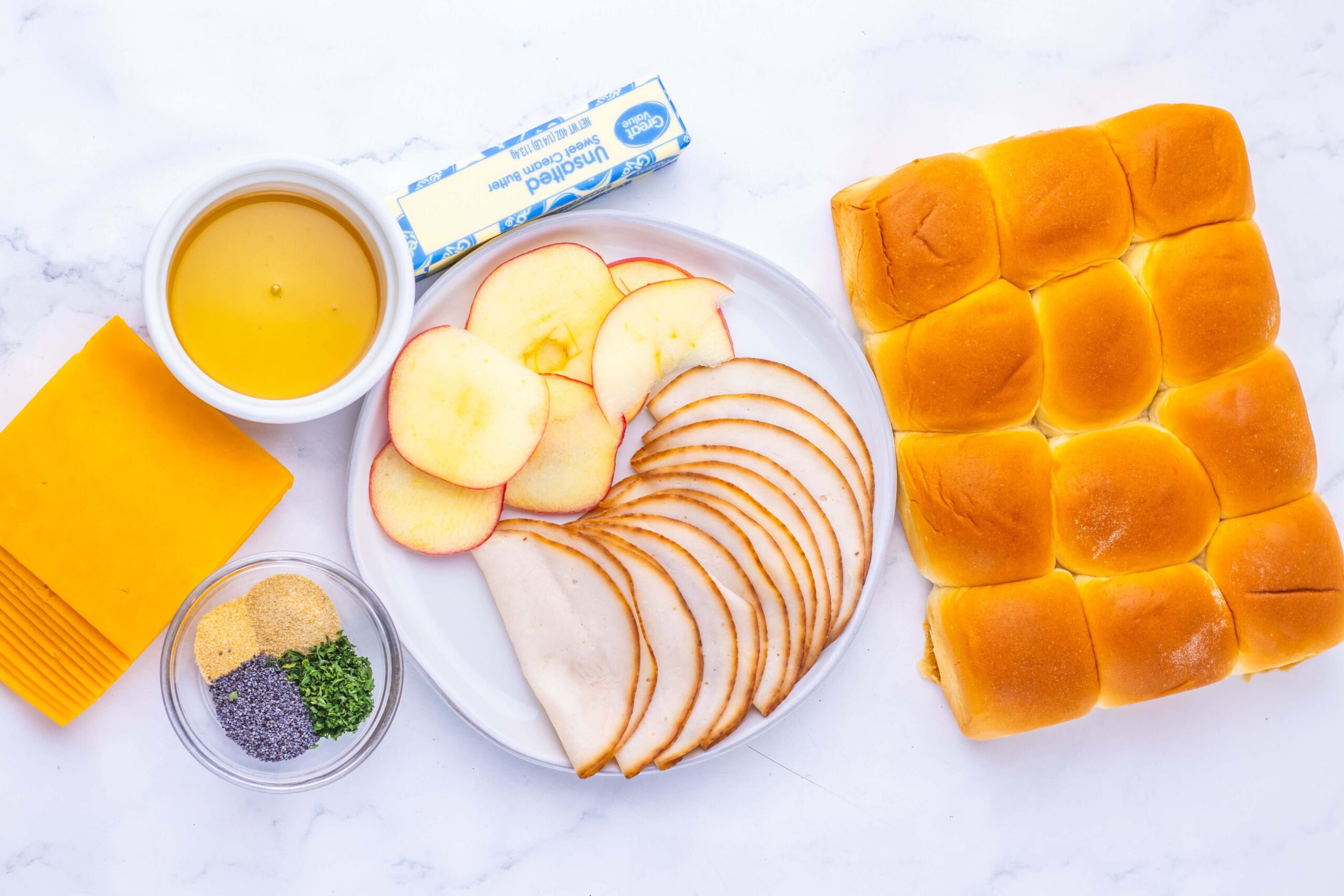 Hot Honey Apple Cheddar Turkey Sliders Process Ingredients
