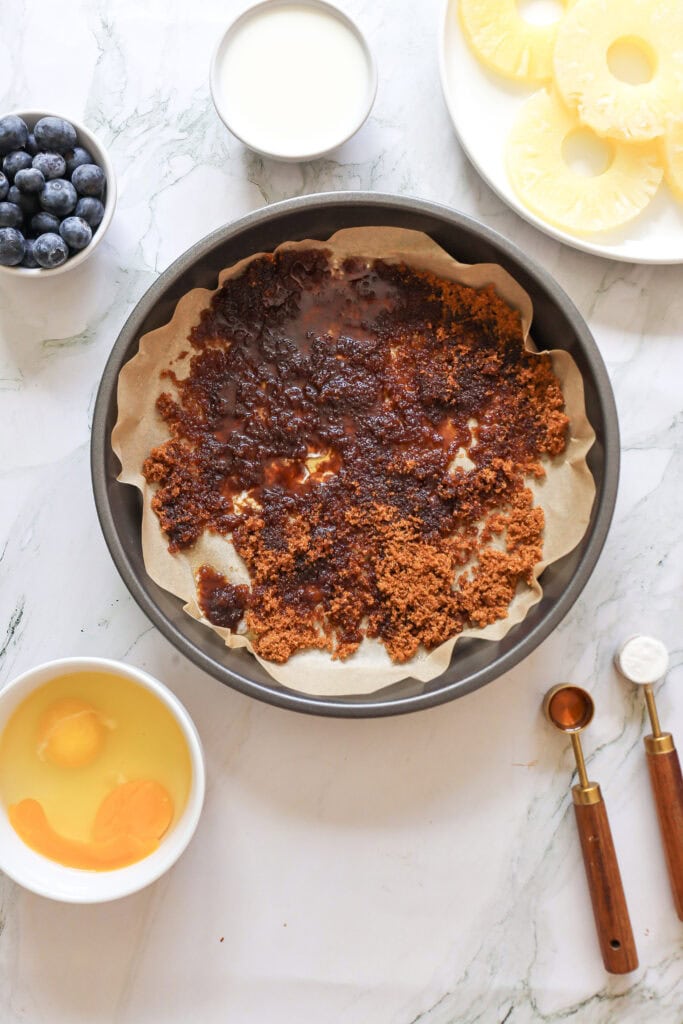 Pineapple Upside-Down Cake with Blueberries Process Photo