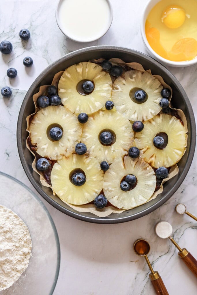 Pineapple Upside-Down Cake with Blueberries Process Photo