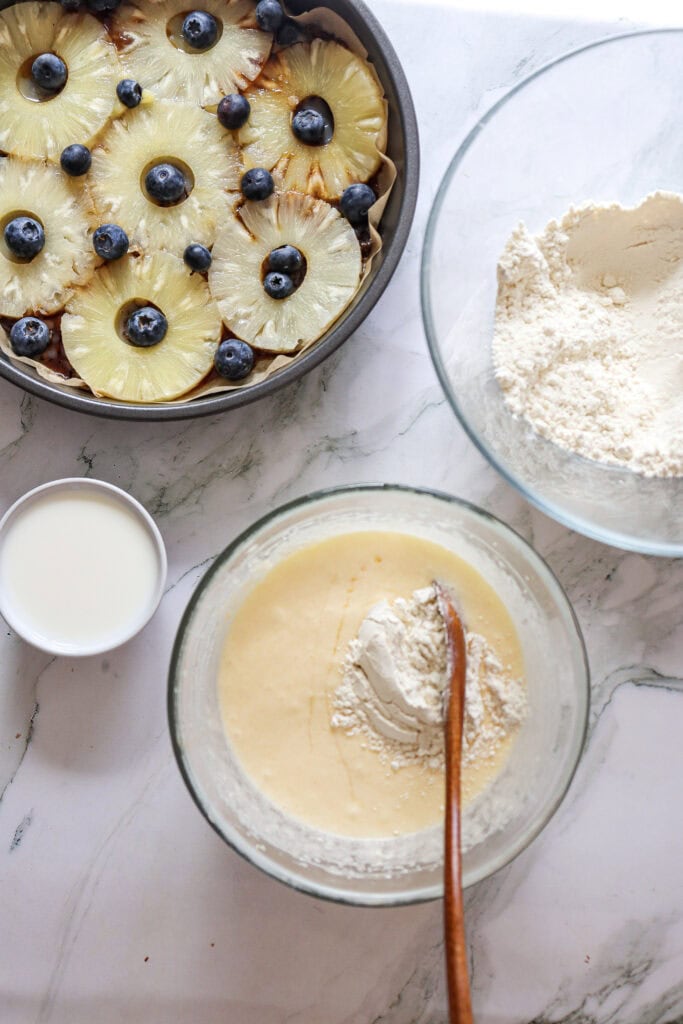 Pineapple Upside-Down Cake with Blueberries Process Photo