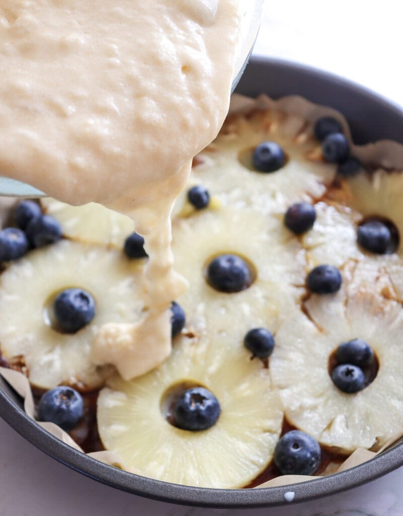 Pineapple Upside-Down Cake with Blueberries Process Photo