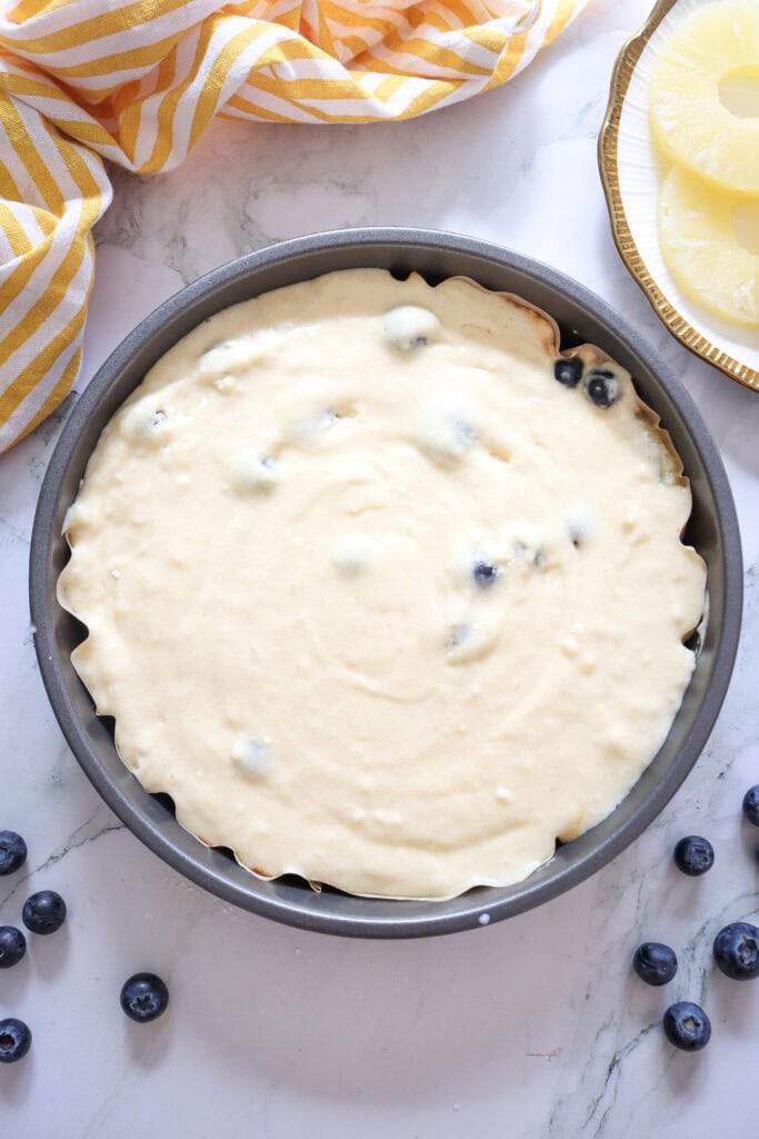 Pineapple Upside-Down Cake with Blueberries Process Photo