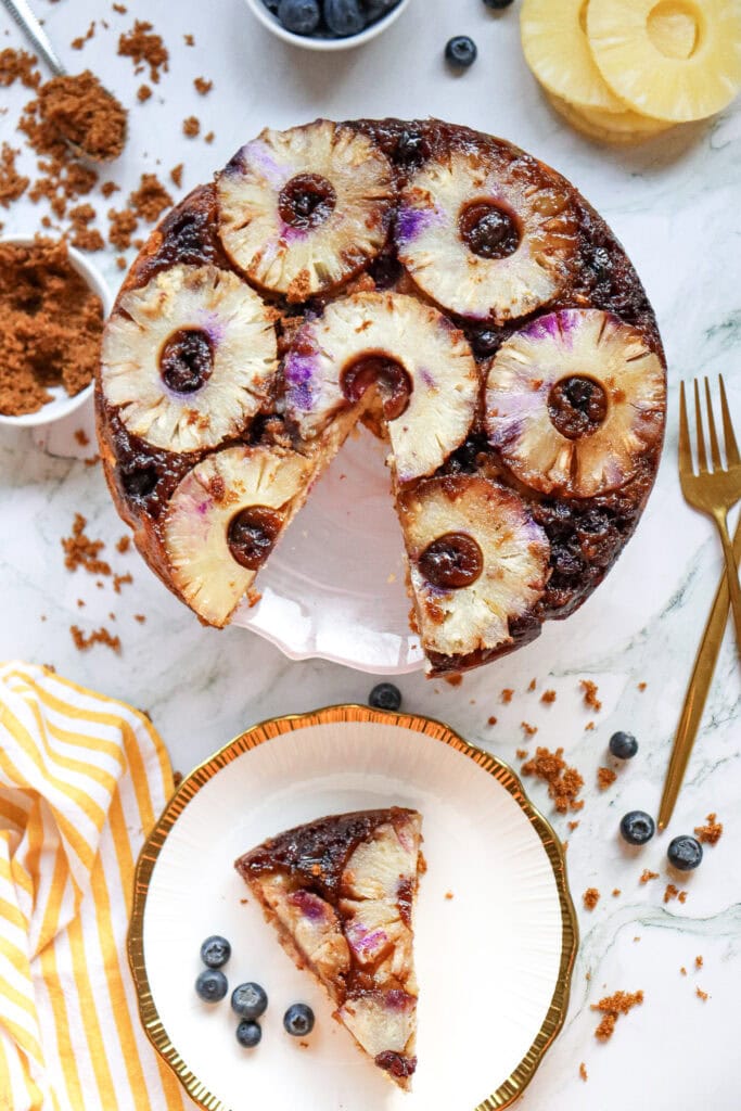 Pineapple Upside-Down Cake with Blueberries Process Photo