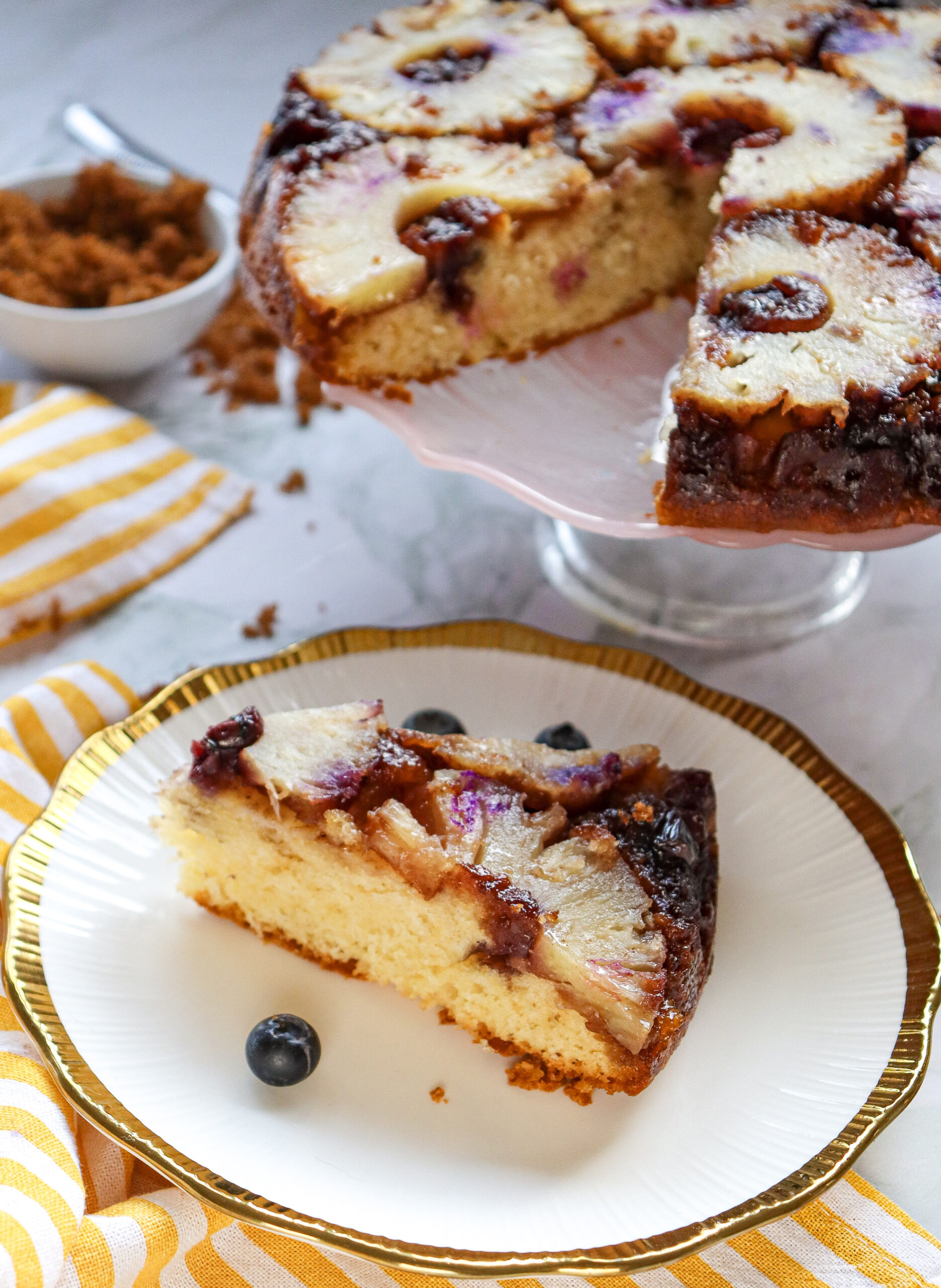 Pineapple Upside-Down Cake with Blueberries