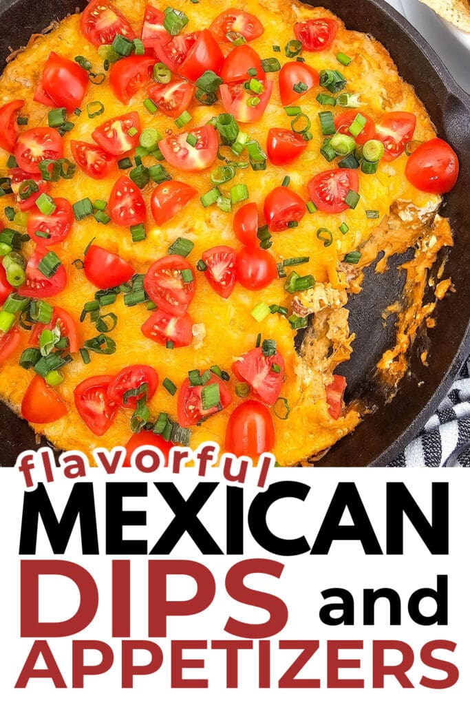 Mexican-Inspired Dips and Appetizers-Cheesy Texas Trash Dip in a Skillet