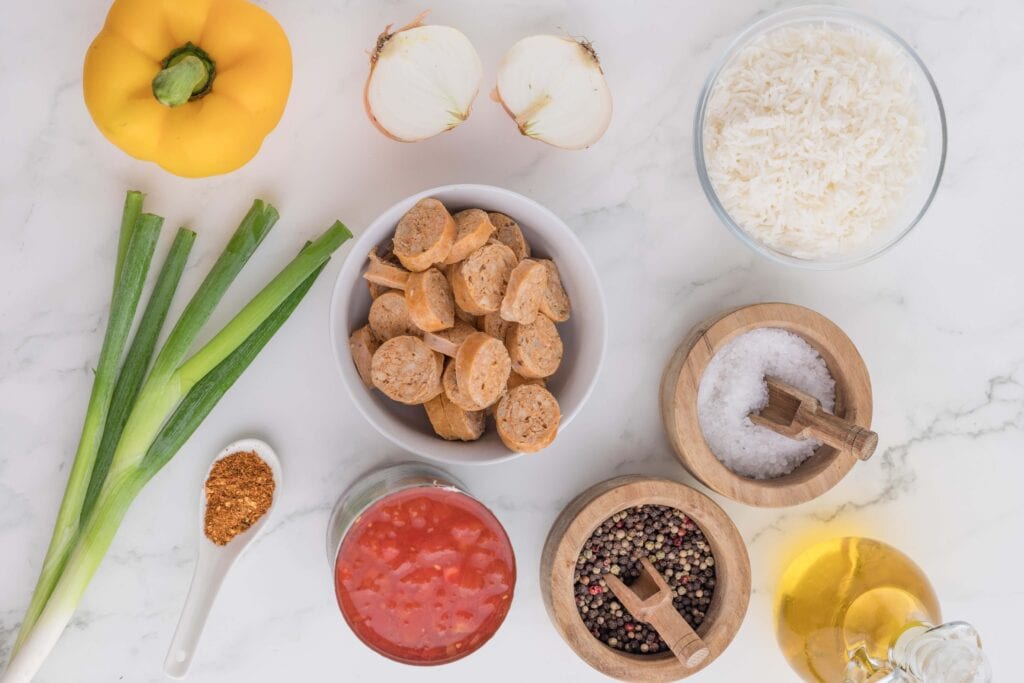 One pot Cajun Chicken Sausage and Rice Casserole Process Ingredients
