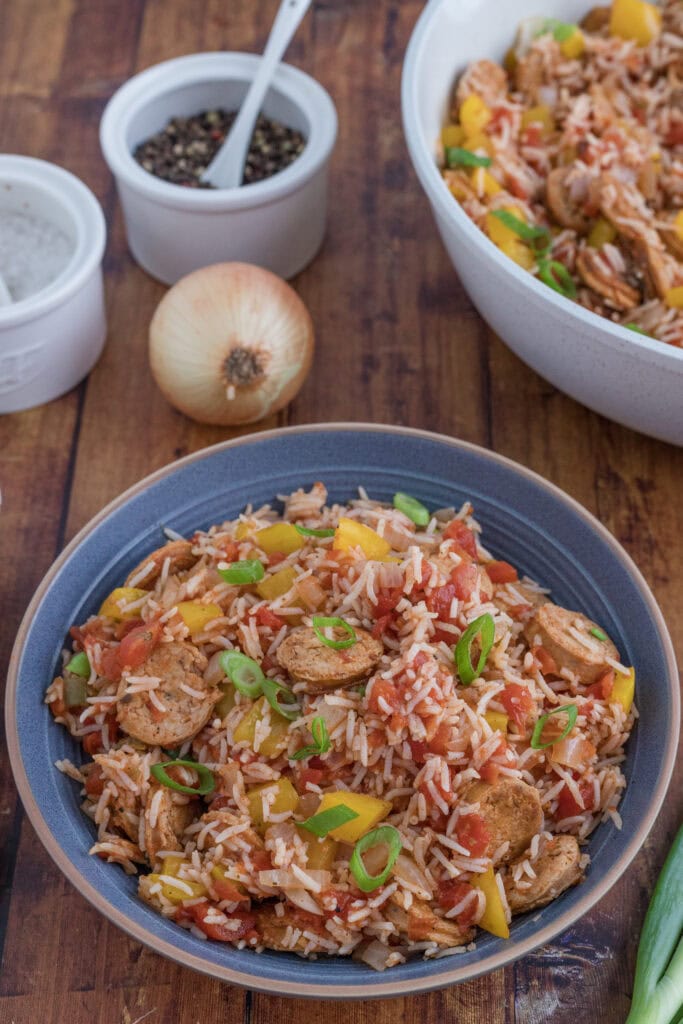 One pot Cajun Chicken Sausage and Rice Casserole Process Photo