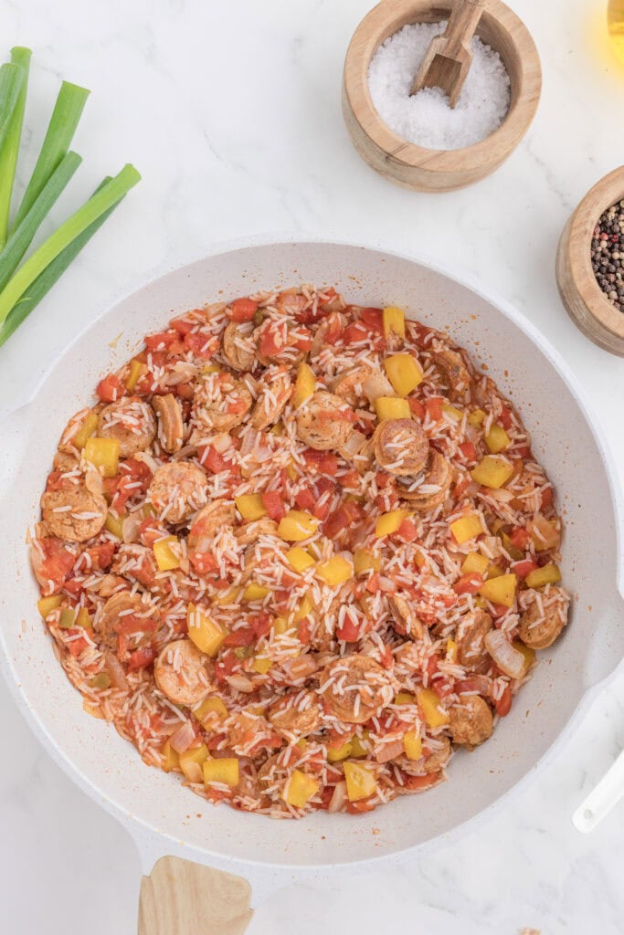 One pot Cajun Chicken Sausage and Rice Casserole Process Photo