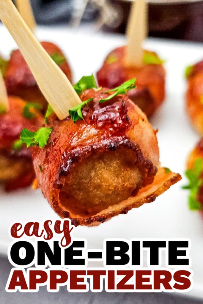 One Bite Appetizers- Bacon Wrapped Meatballs