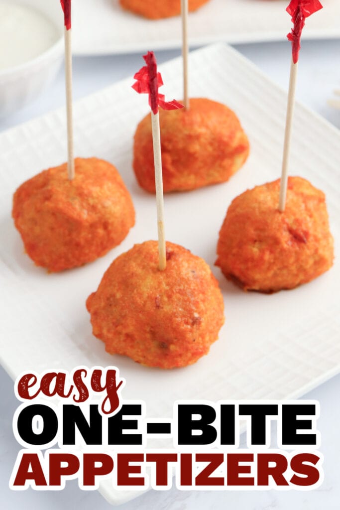 One Bite Appetizers- Baked Buffalo Chicken Meatballs