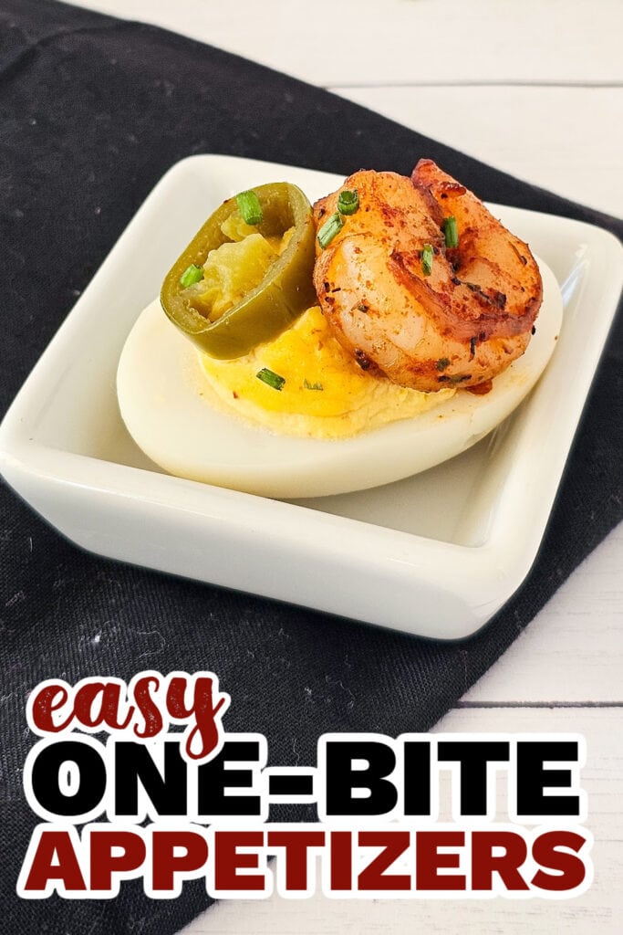 One Bite Appetizers-Cajun Deviled Eggs with Shrimp