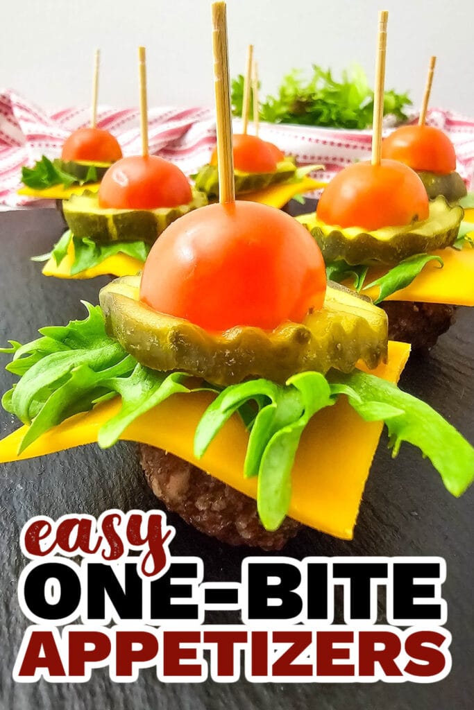 One Bite Appetizers-Mini Cheeseburger Bites on Toothpicks