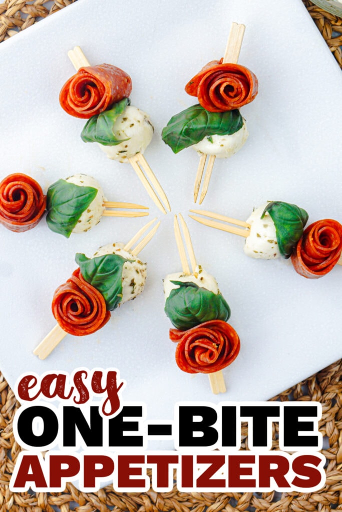 One Bite Appetizers- Pepperoni Rose Skewers