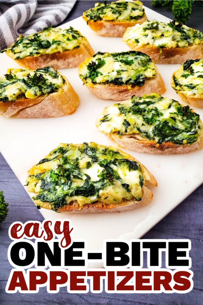 One Bite Appetizers- Spinach Artichoke Crostini