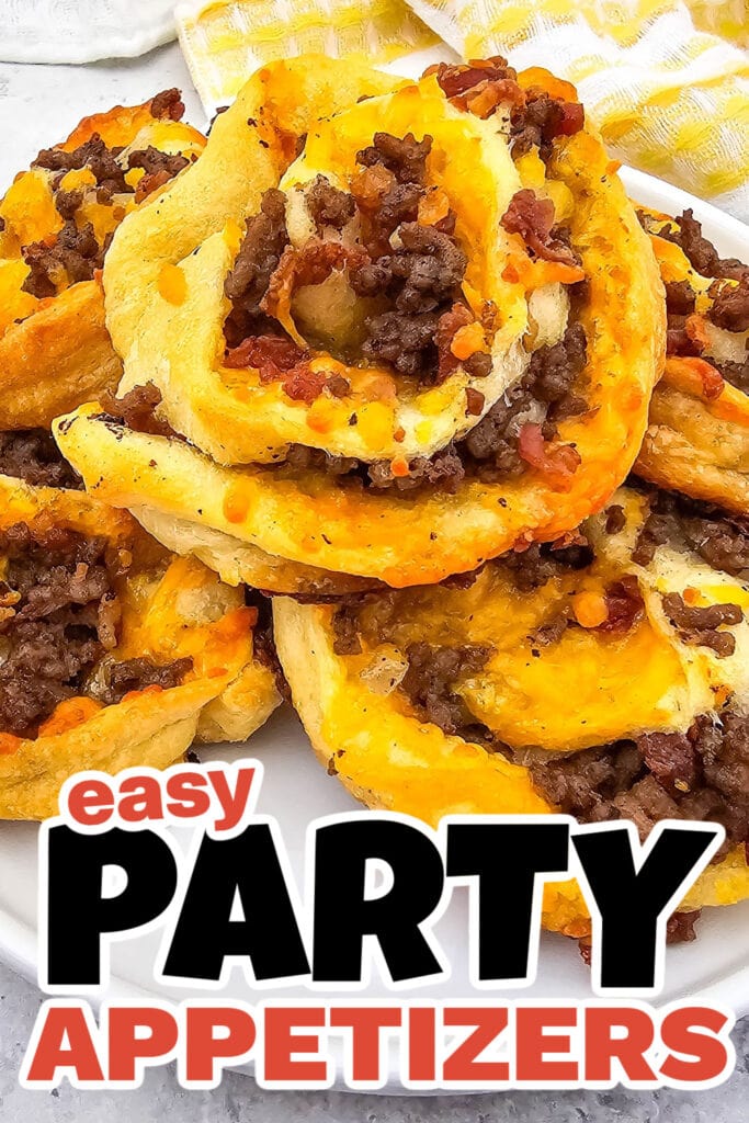 Party Food Appetizers-Bacon Cheeseburger Pinwheels