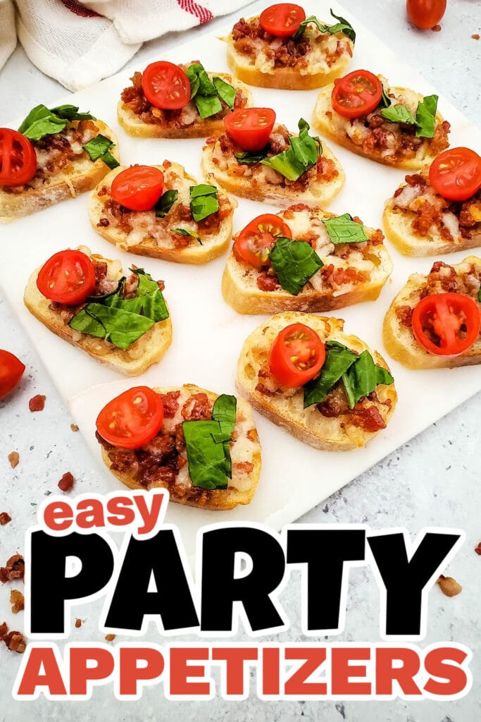 Party Food Appetizers-Bacon-Topped BLT Crostini