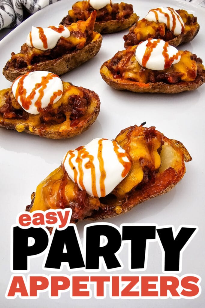 Party Food Appetizers-Crispy Pulled Pork and Cheese Potato Skins