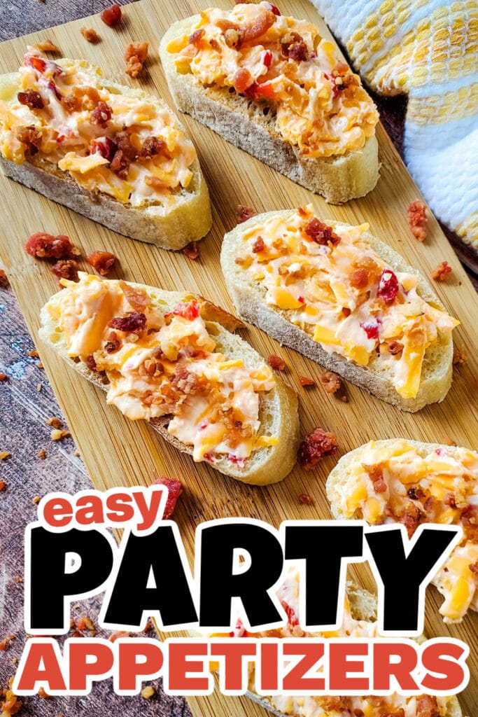 Party Food Appetizers-Pimento Cheese and Bacon Crostini