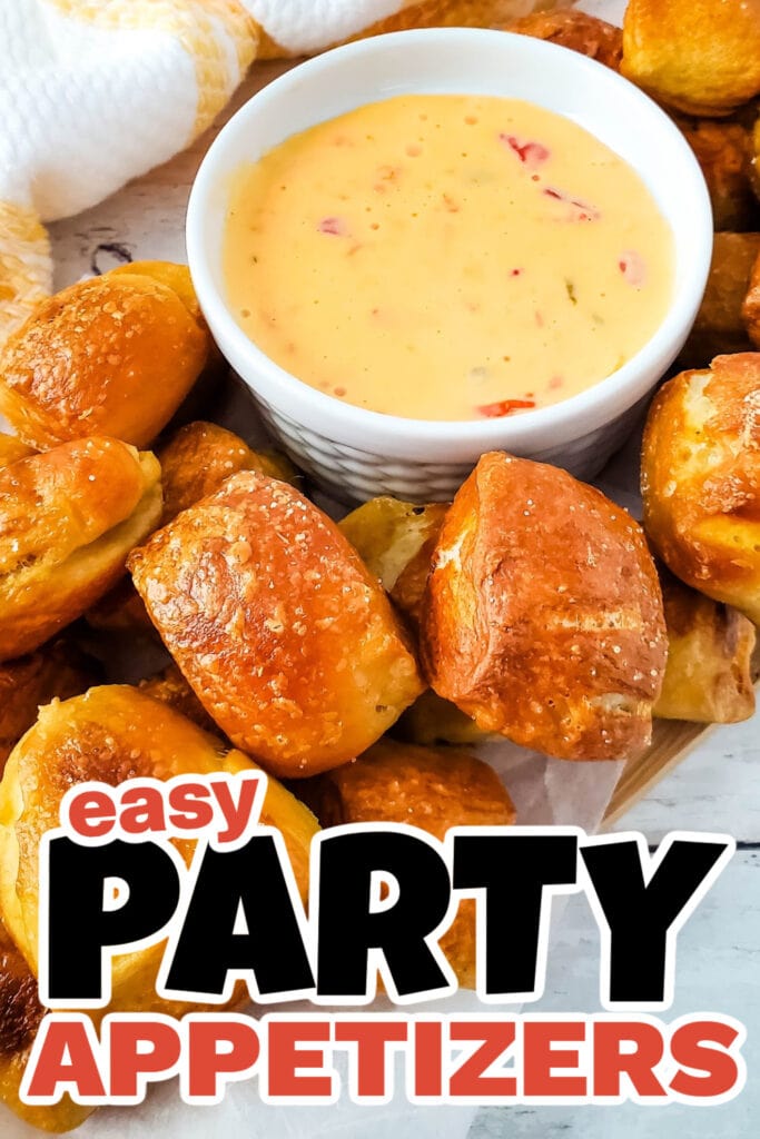Party Food Appetizers-Soft Pretzel Bites with Cheesy Dip