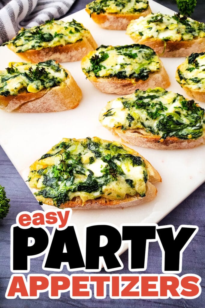 Party Food Appetizers-Spinach Artichoke Crostini