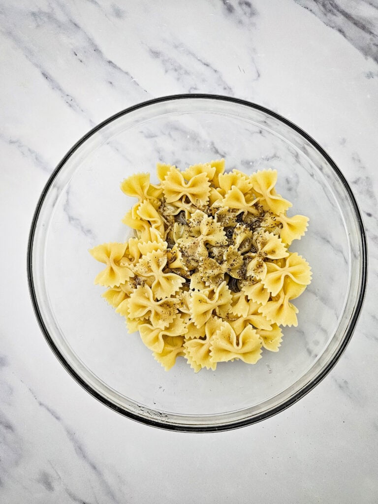 Classic Greek Bow Tie Pasta Salad Process Photo