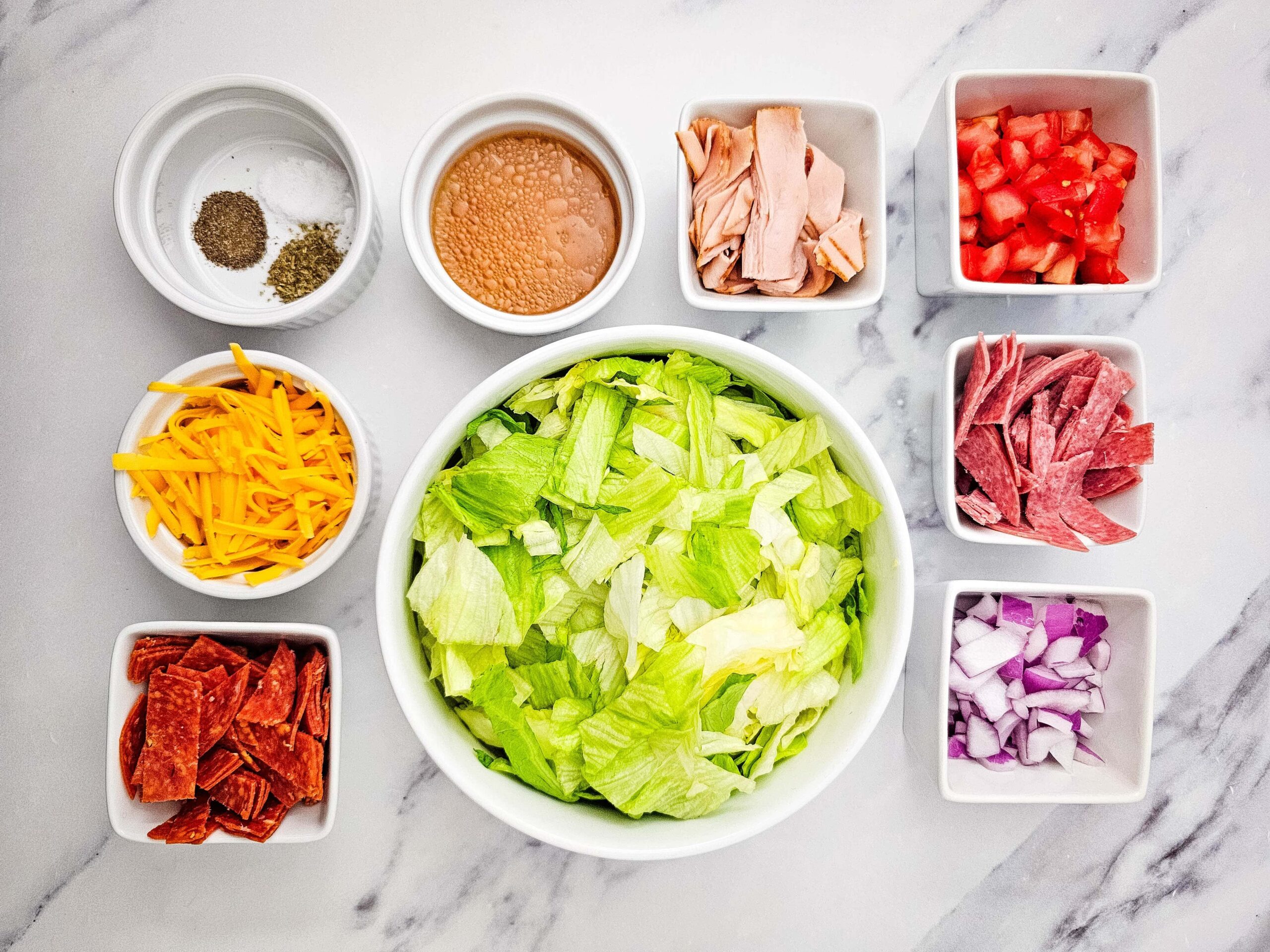Chopped Italian Sub Salad Process Ingredients