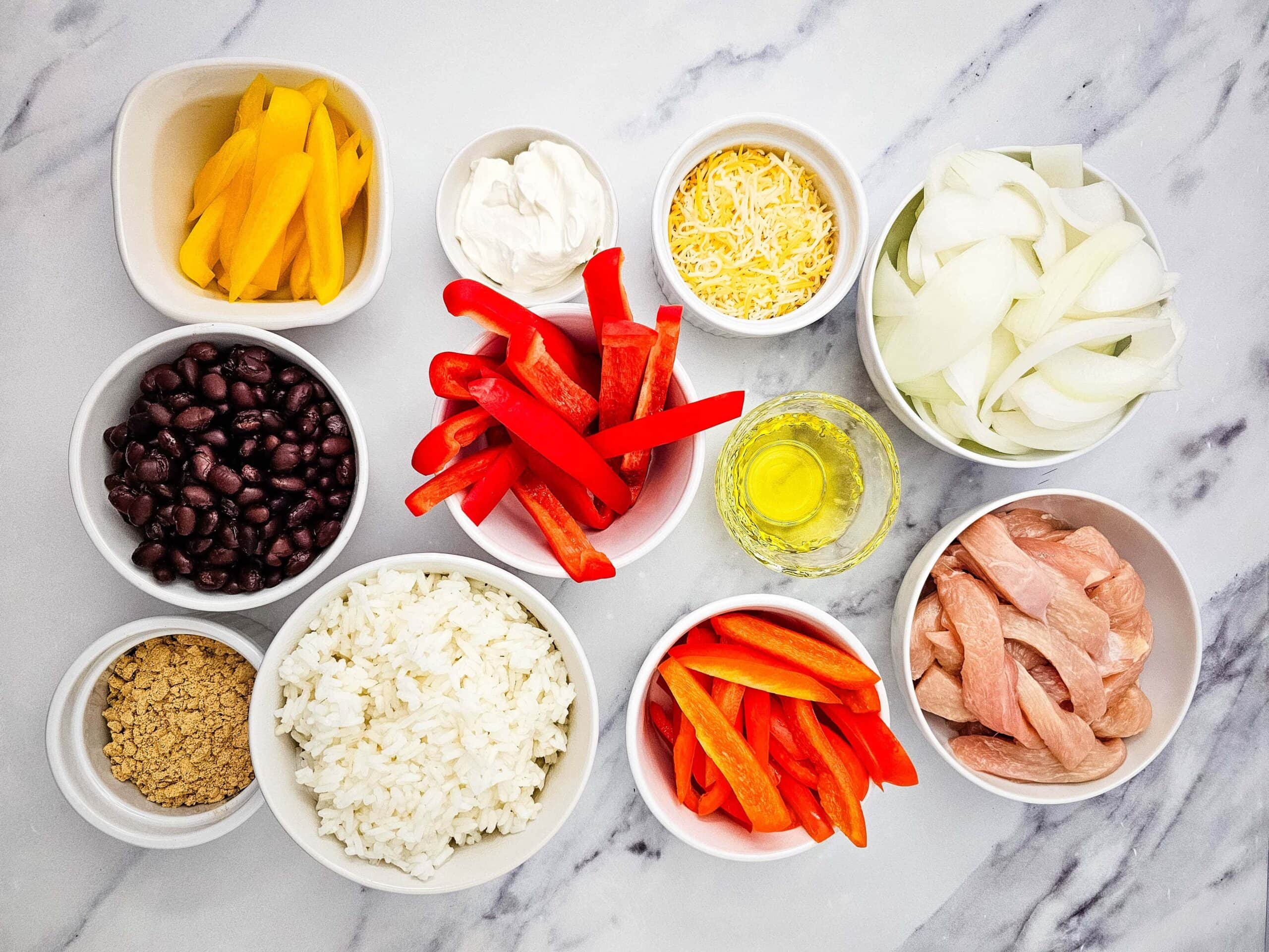 Chicken Fajitas Bowl Process Ingredients